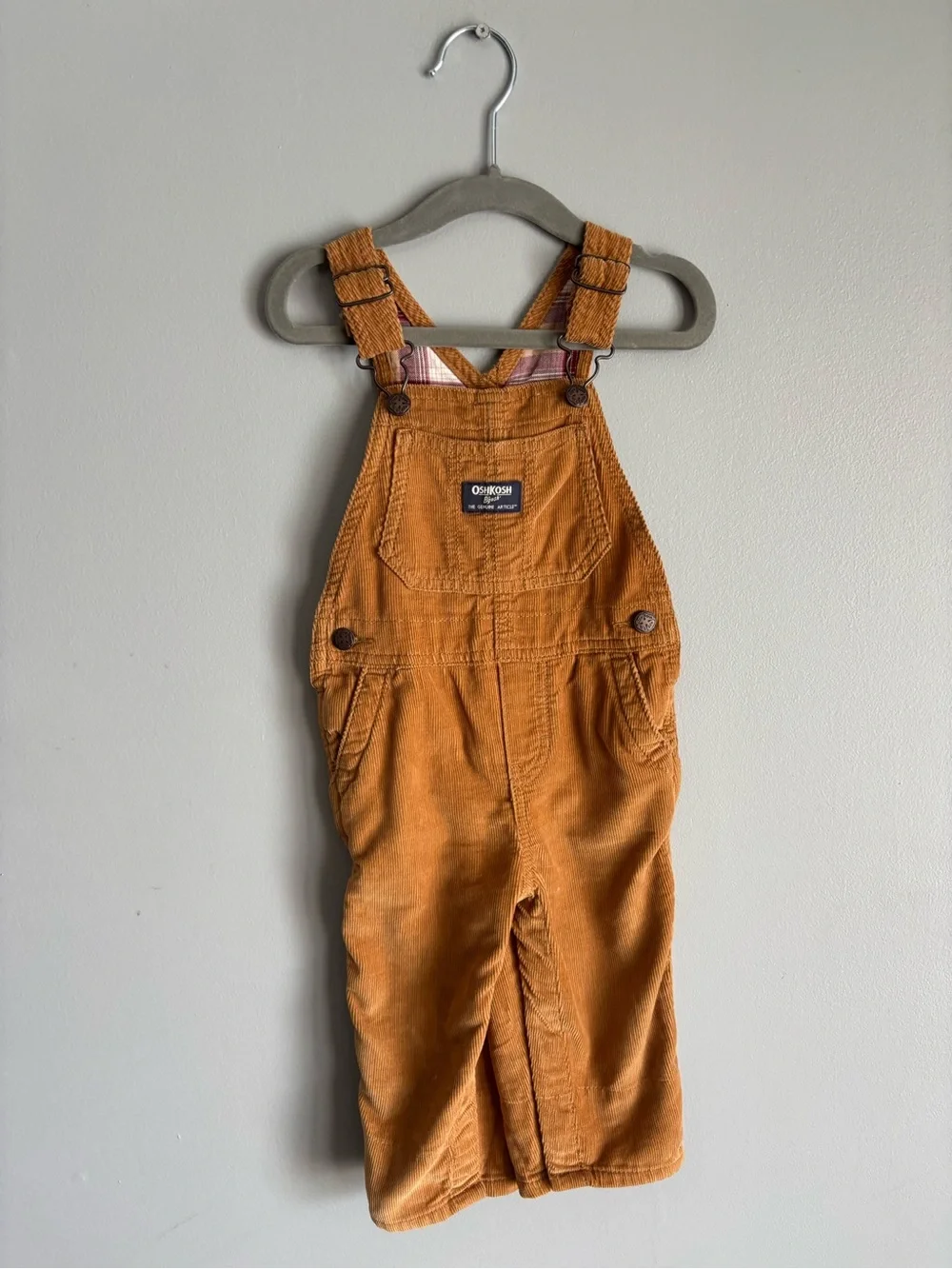 NWOT OshKosh B'gosh Toddler Boys' Plaid Trim Corduroy Overalls 18m